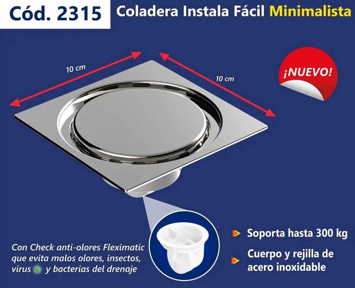 Coladera Instala Facil Acero Inoxidable Fleximatic 2315 Con Check Antiolores FLEXIMATIC Ferreabasto