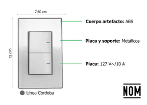 Placa Armada Doble Apagador Sanelec 4635 Cordoba Acero Inoxidable SANELEC Ferreabasto