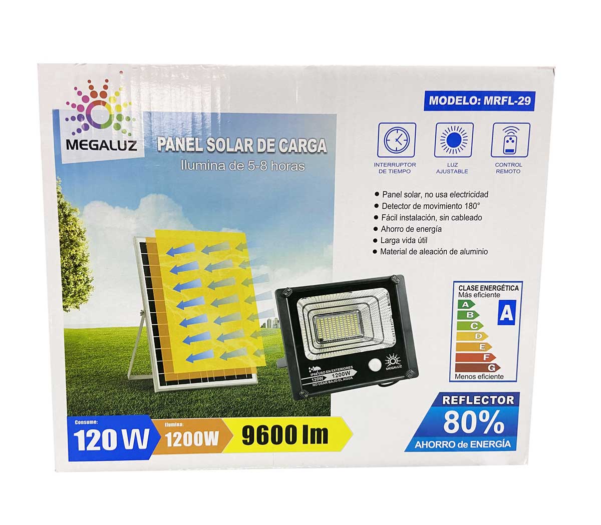 Reflector Led Panel Solar Recargable Exterior 120W Megaluz MEGALUZ Ferreabasto