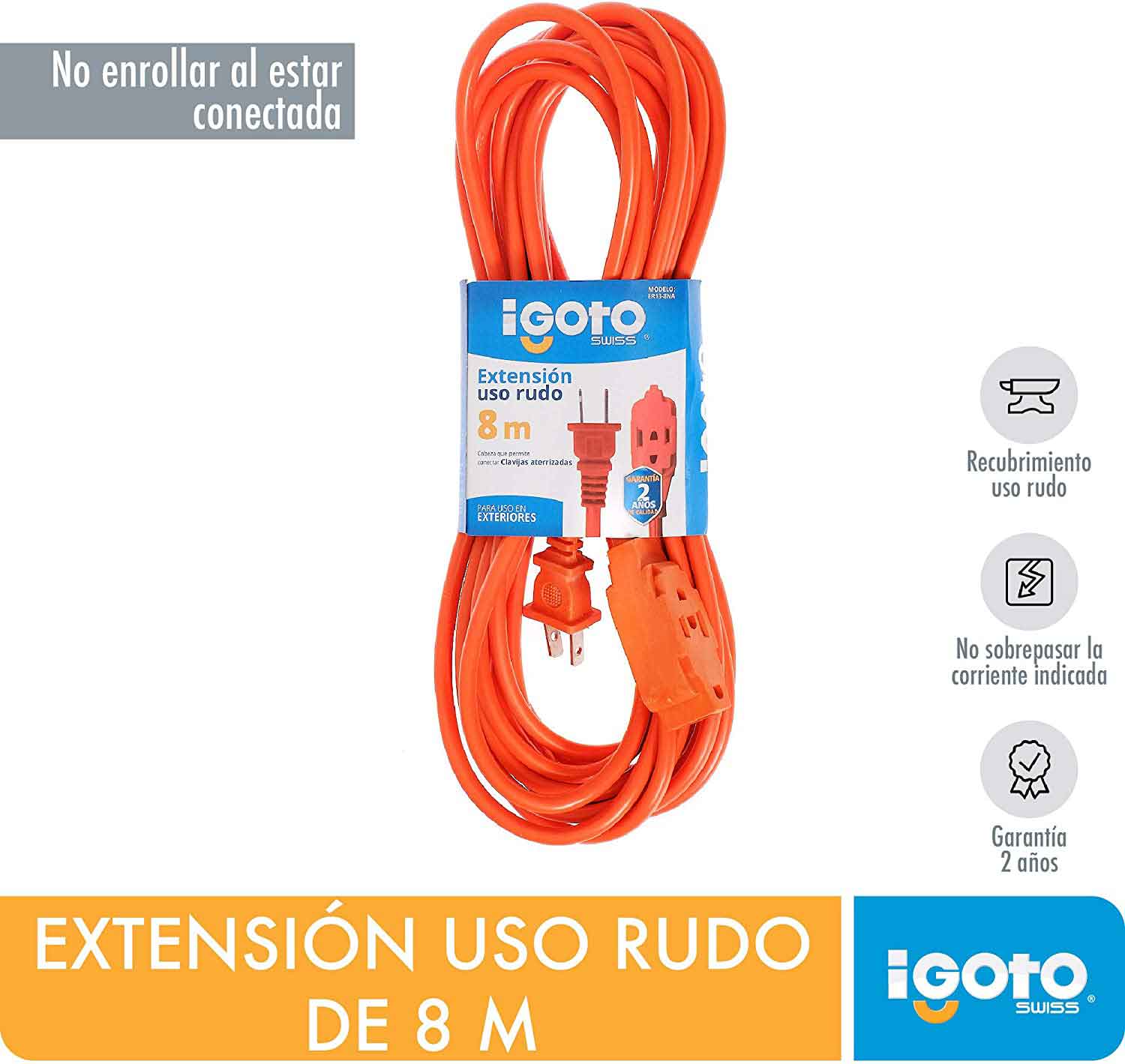 Extension Uso Rudo Naranja 16Awg 8M Igoto IGOTO Ferreabasto