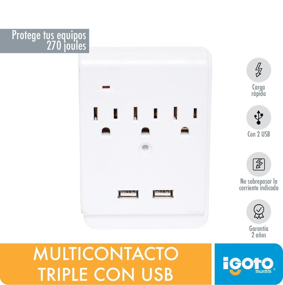 Multicontacto Triple Con 2 Entradas Usb Blanco Nom Igoto IGOTO Ferreabasto