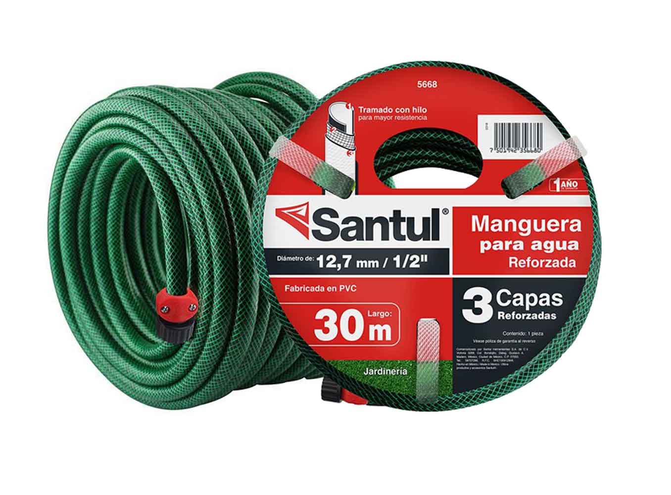 Manguera Jardin Reforzada 3 Capas 1/2" 30m Riego 5668 Santul SANTUL Ferreabasto