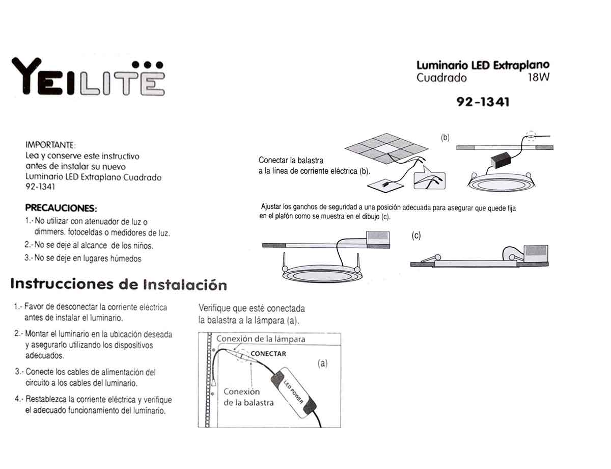 Luminario Led Cuadrado 18W Luz Blanca Yeilite Extra Plano Empotrar YEILITE Ferreabasto