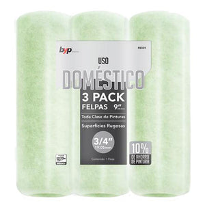 3 Pack Felpa Baja Densidad Uso Domestico 9"x 3/4" Byp BYP Ferreabasto