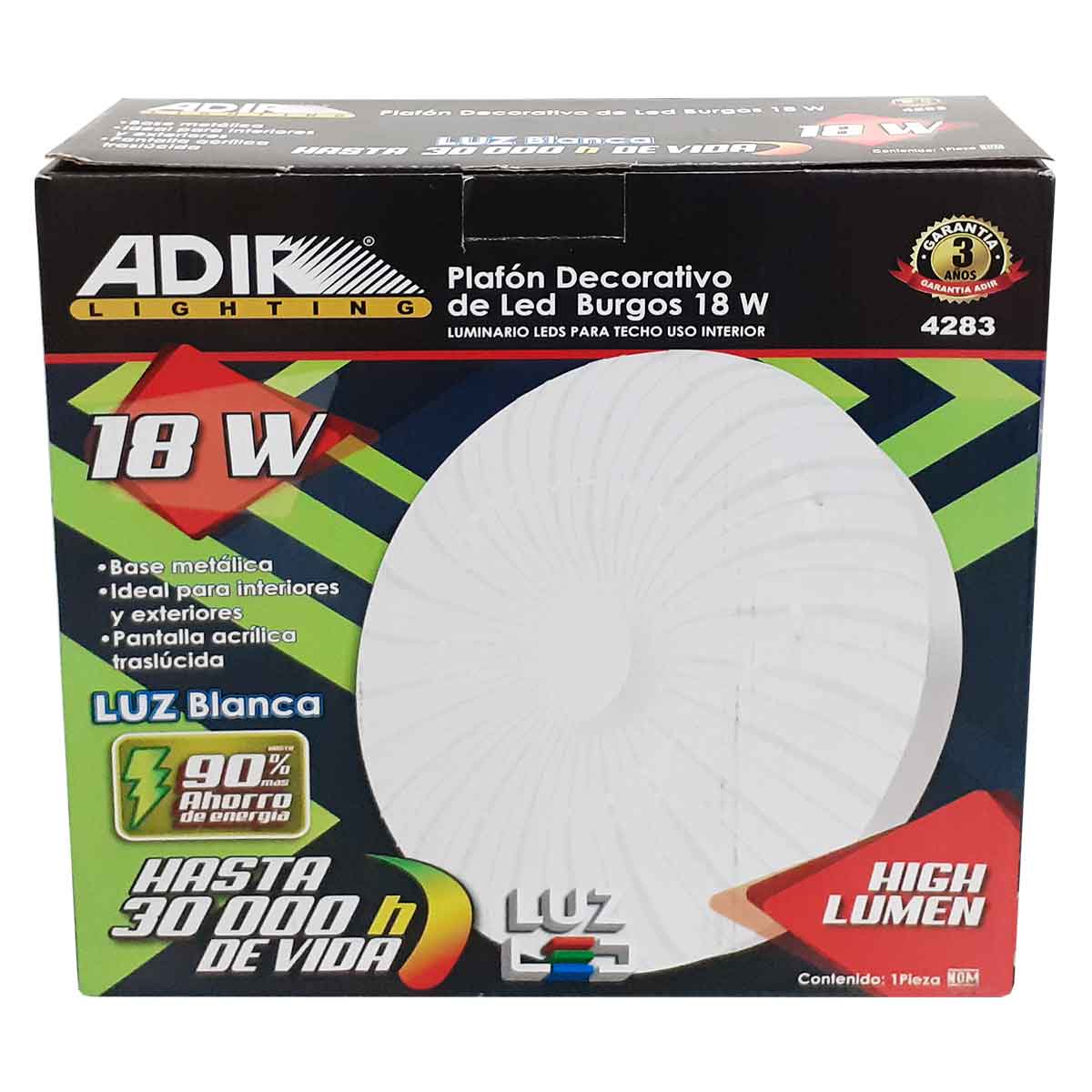 Luminario Led Tipo Plafon Adir 4283 Burgos Para Techo Sobreponer 18W Luz Fria 6500K ADIR Ferreabasto