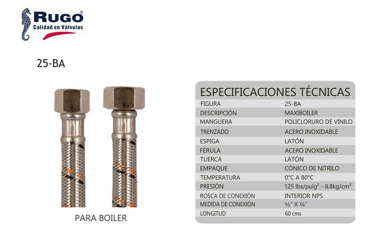 Manguera Alimentador Acero Inoxidable Para Boiler Rugo RUGO Ferreabasto