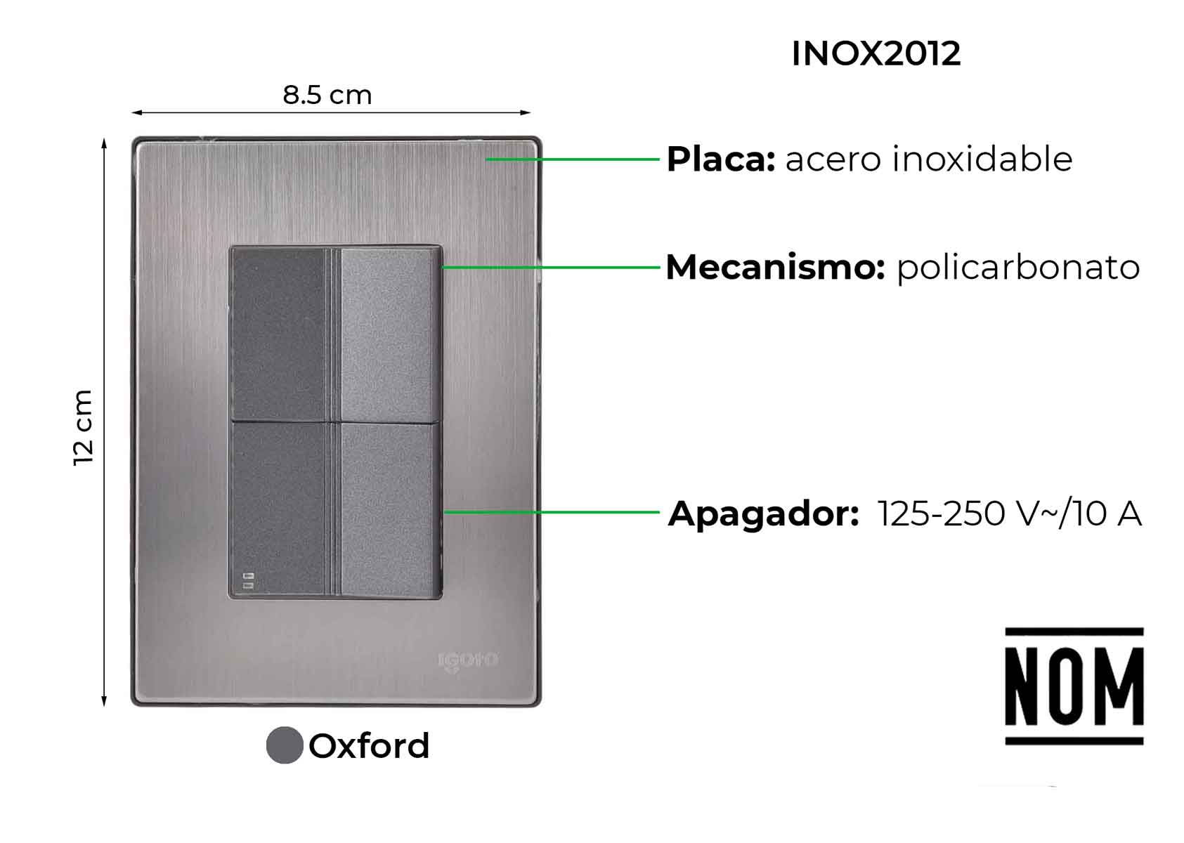 Placa Armada Inoxidable Con 1 Apagador Sencillo Y 1 Apagador Escalera De 1.5 Modulos Igoto IGOTO Ferreabasto