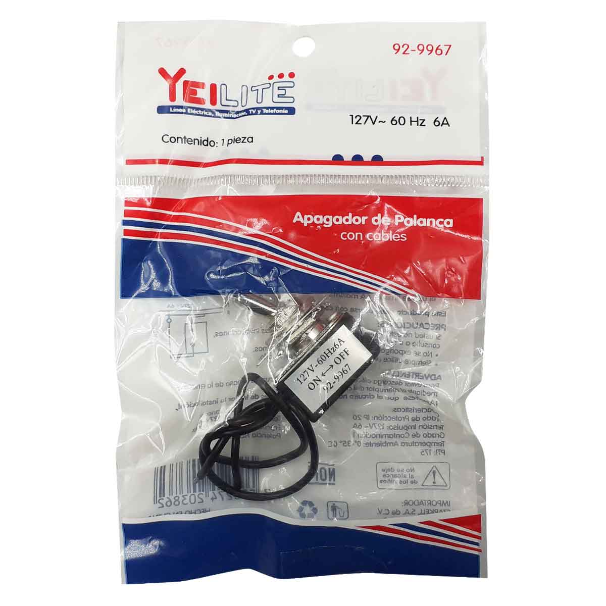 Apagador De Palanca Con Cables 127V 6A Switch Metal 6 Piezas YEILITE Ferreabasto