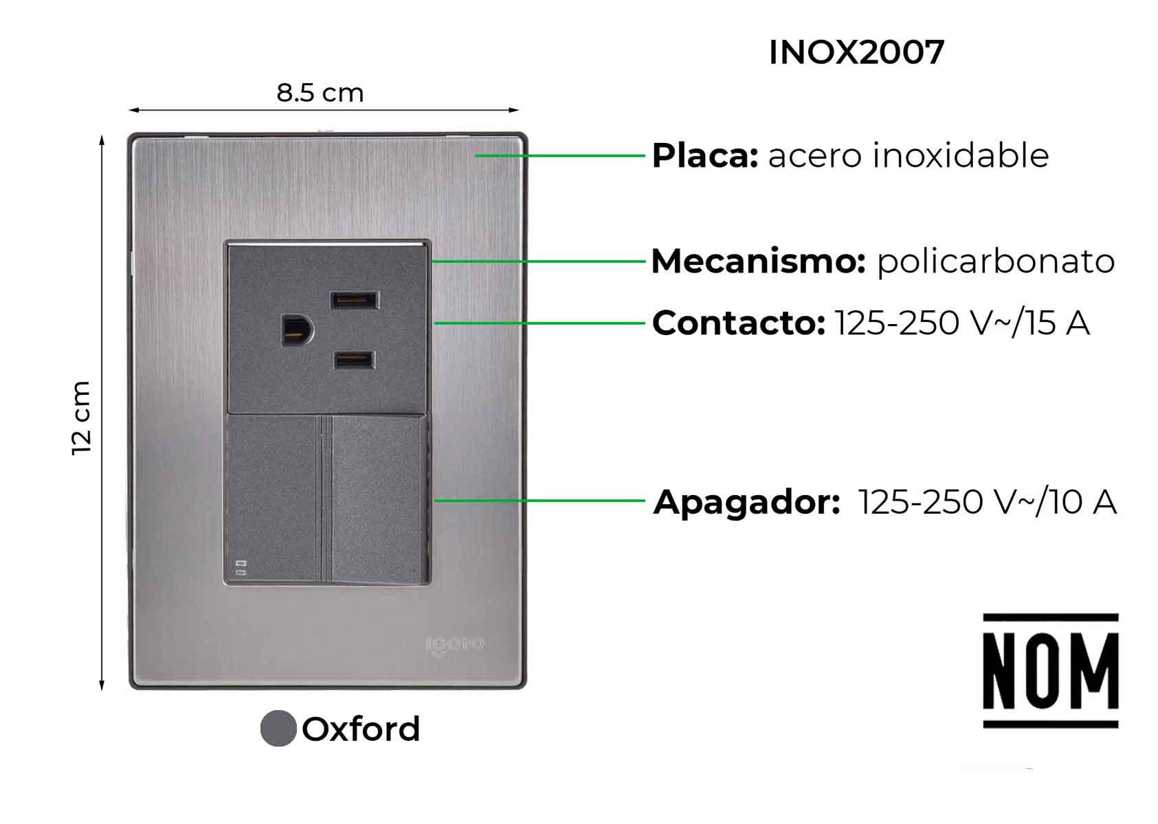 Placa Armada Inoxidable Con 1 Apagador Escalera Y 1 Contacto De 1.5 Modulos Igoto IGOTO Ferreabasto