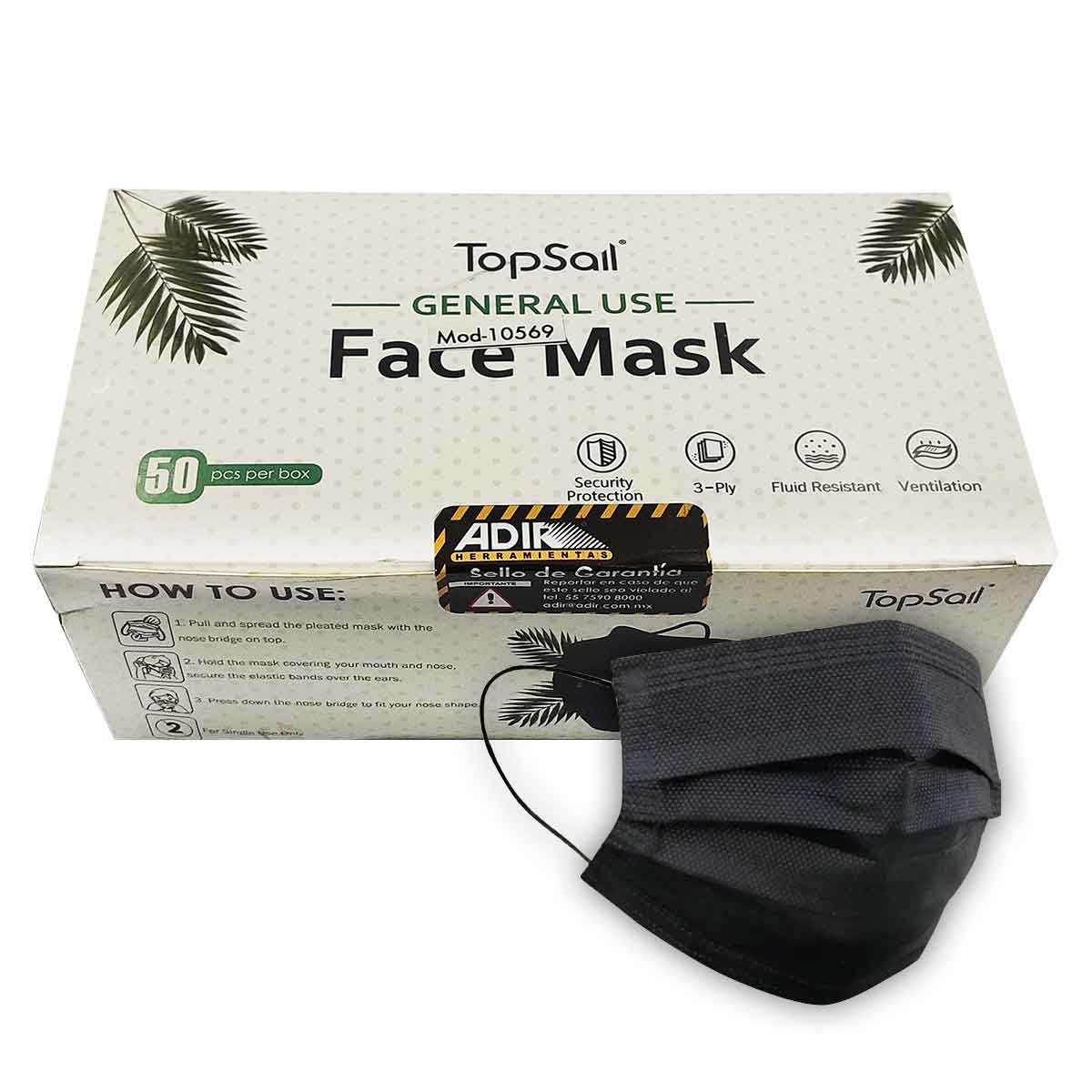 Mascarilla Cubrebocas Tricapa Termosellado Adir Negro 50 Piezas ADIR Ferreabasto