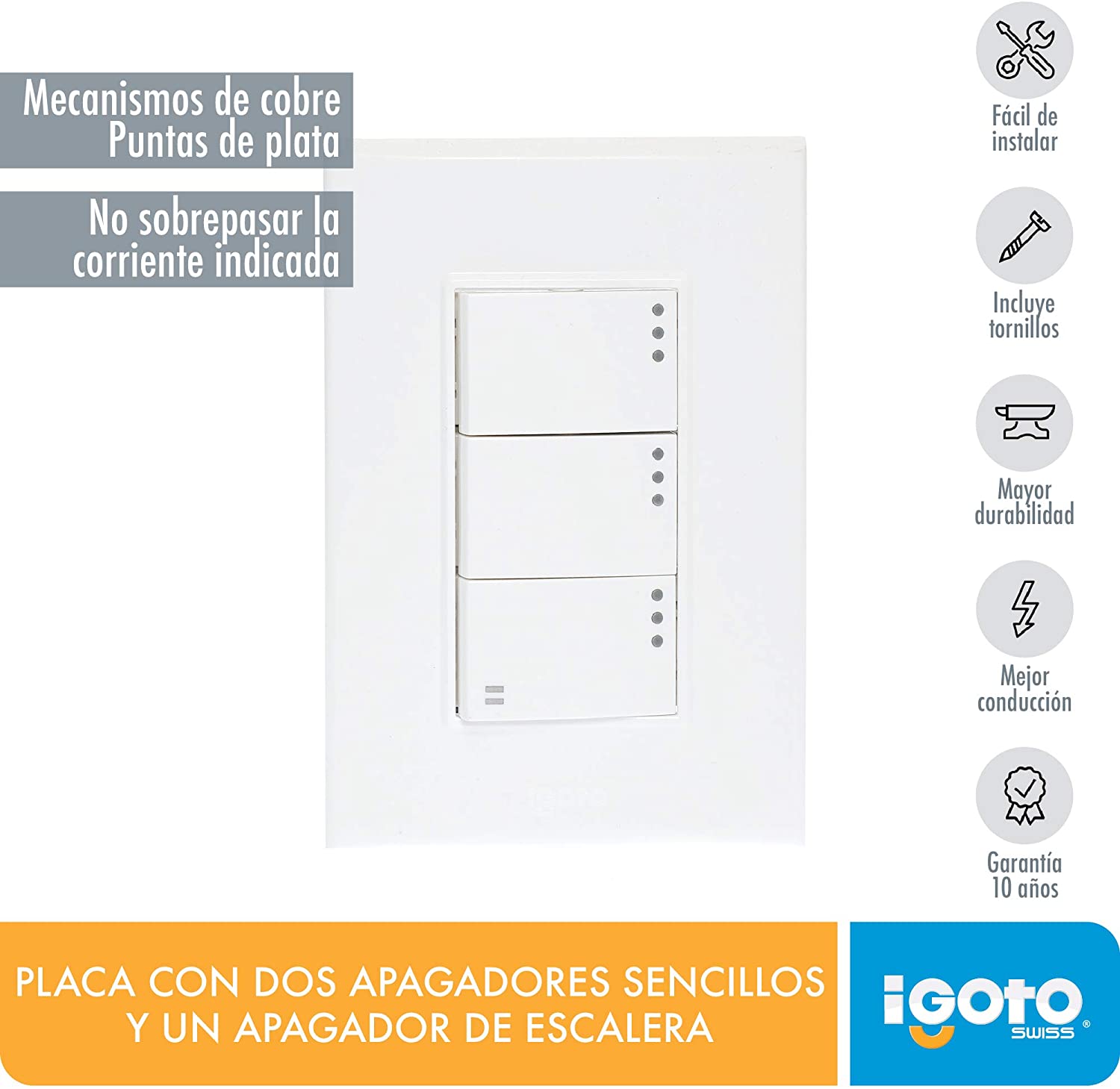 Placa Armada Lugano 2 Apagadores 1 Escalera Blanco Nom Igoto IGOTO Ferreabasto