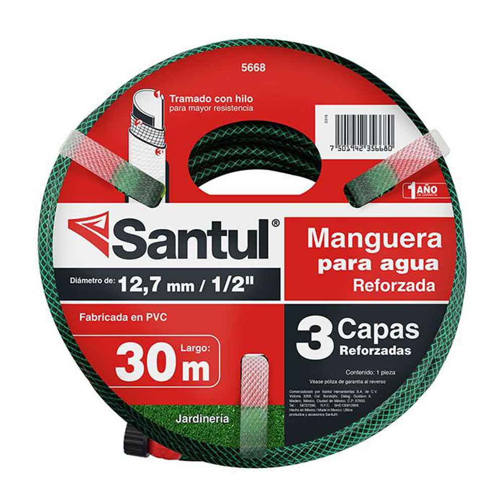 Manguera Jardin Reforzada 3 Capas 1/2" 30m Riego 5668 Santul SANTUL Ferreabasto