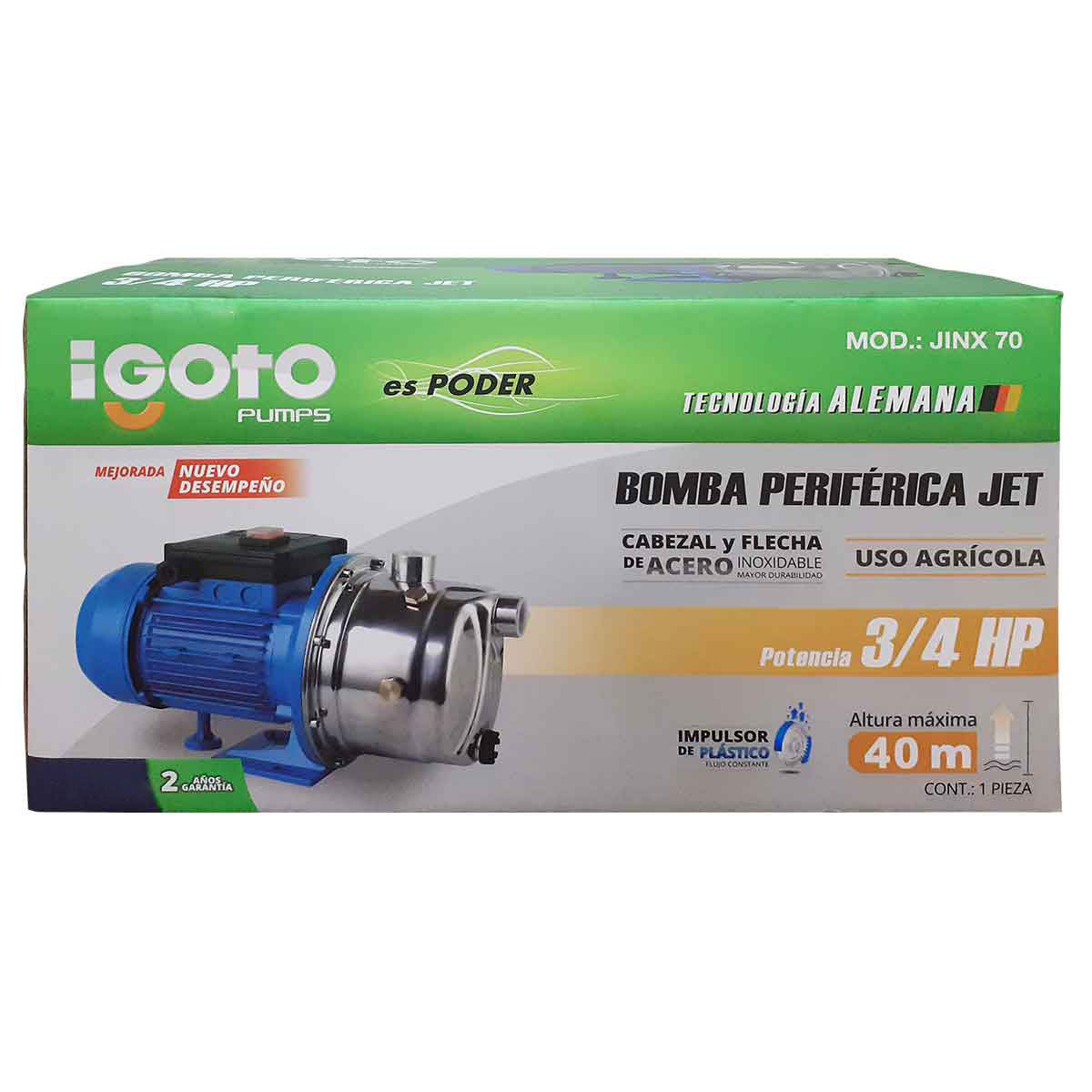 Bomba Periferica Jet 3/4 Hp Acero Inoxidable Jinx70 Igoto IGOTO BOMBAS Ferreabasto