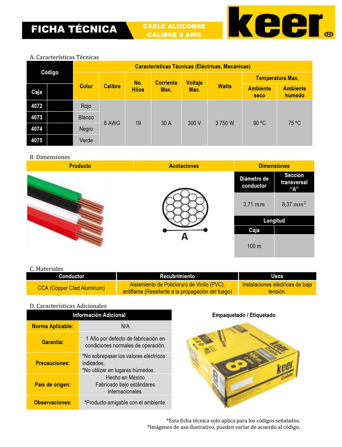 ficha tecnica cable thw calibre 8