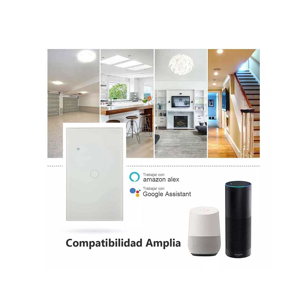 Apagador Inteligente Wifi Touch 1 Boton Blanco Compatible Con Alexa Google