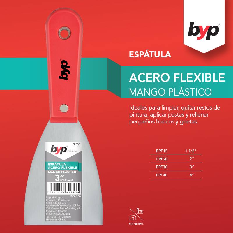 Espatula Acero Flexible Mango Plastico 3&