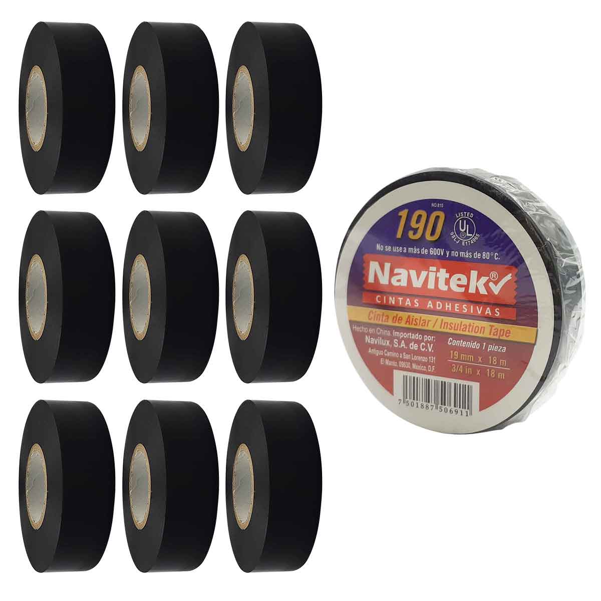 Cinta Aislante Electrica Vinil U L Navitek 19mm x 18m 10 Piezas NAVITEK Ferreabasto