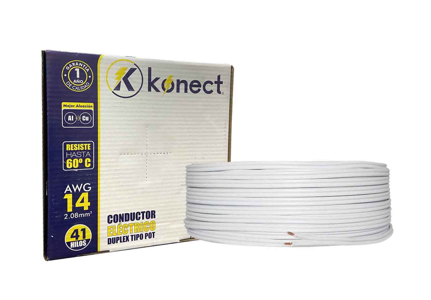 Cable Electrico Pot Duplex Calibre 14 Blanco 100m Cca Konect KONECT Ferreabasto