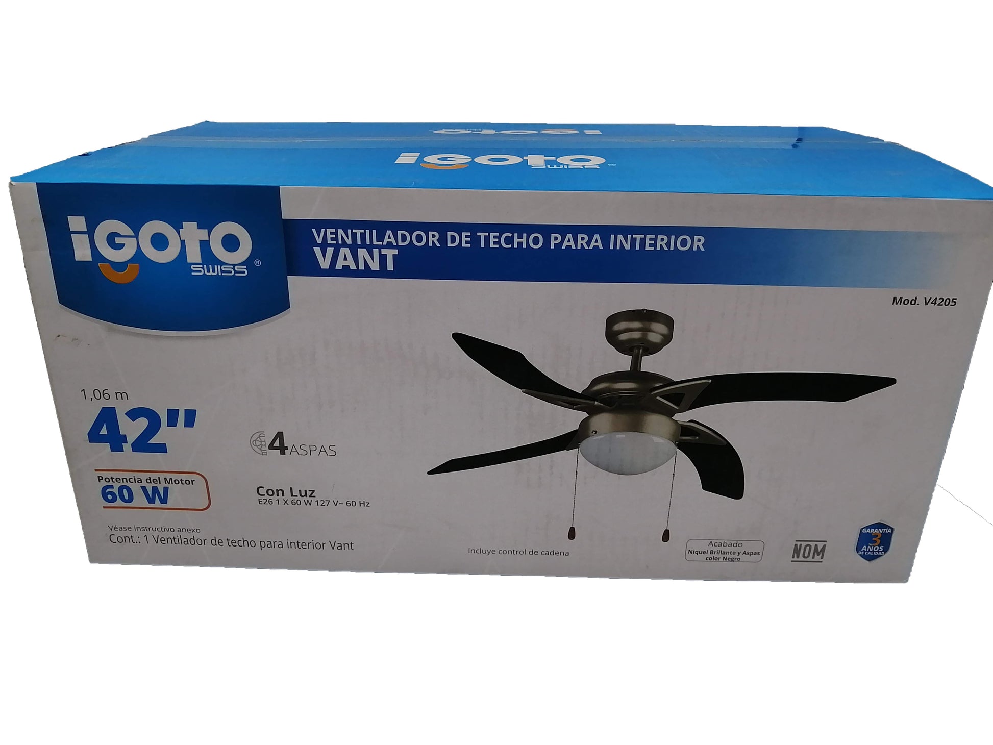 Ventilador De Techo Con Lámpara 42'' 60w Moderno Igoto IGOTO Ferreabasto