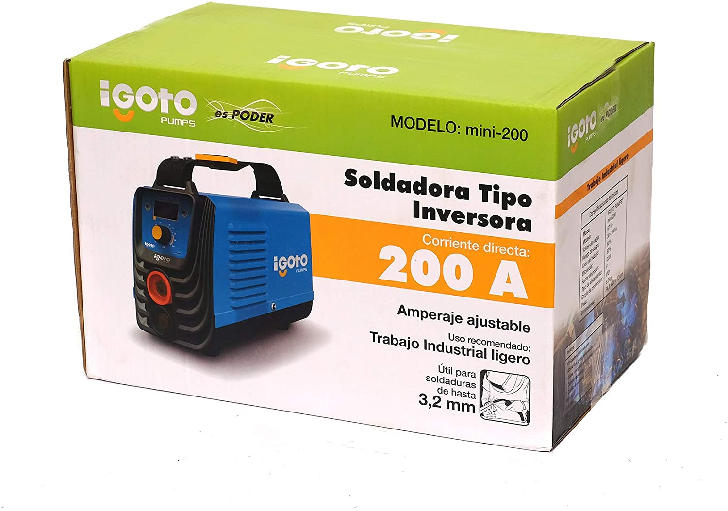 Soldadora Inversora 200A 110-220v Igoto Kit 6013-7018-inox - Ferreabasto