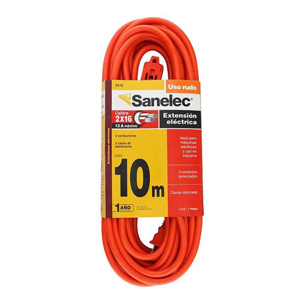 Extension Uso Rudo Naranja Exterior 2X16Awg 10M 2410 Sanelec SANTUL Ferreabasto