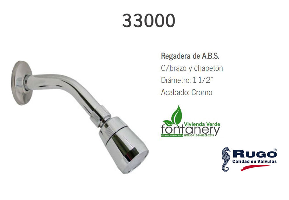 Regadera 1 1/2" Con Brazo Y Chapeton Abs Cromo Fontanery - Ferreabasto