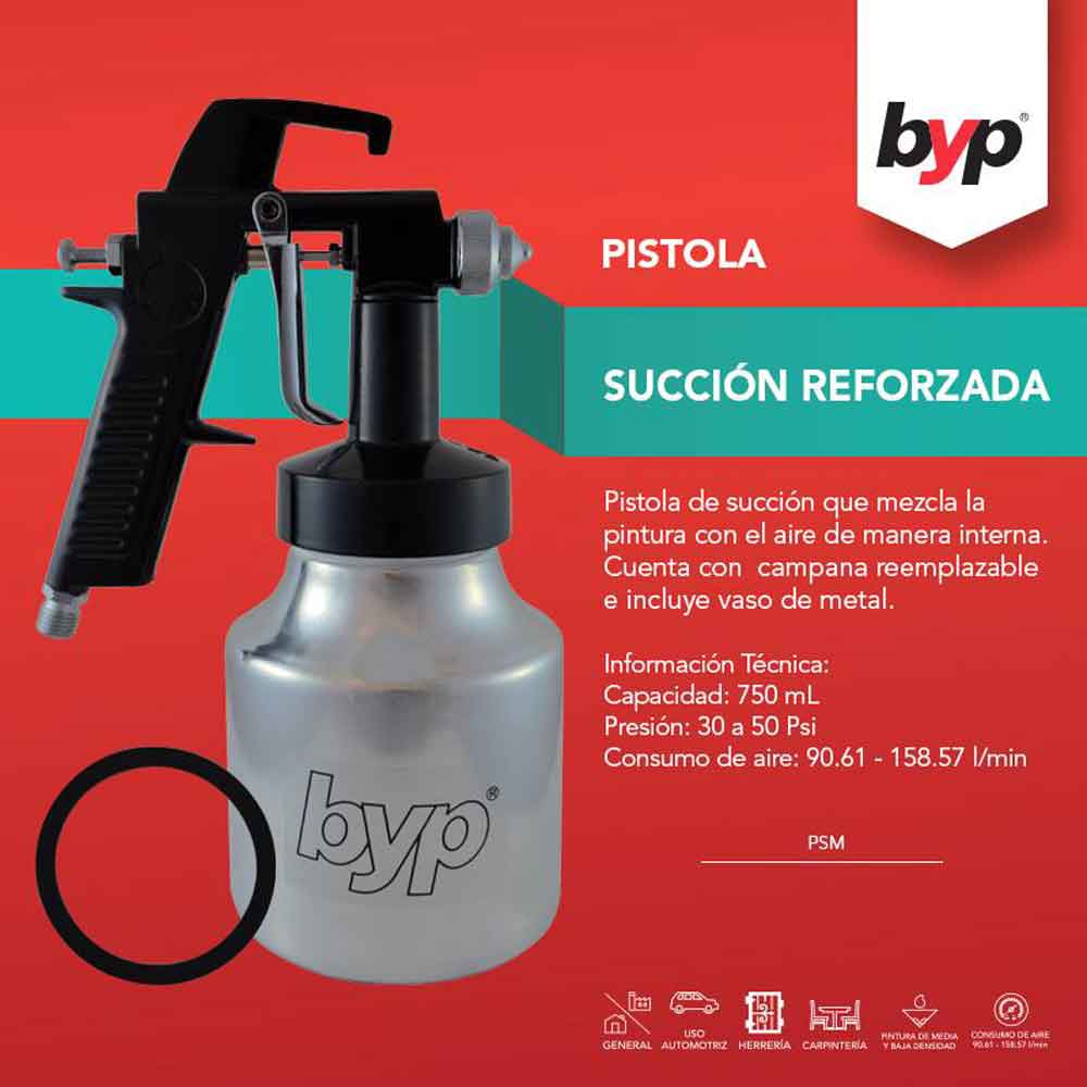 Pistola Succion Reforzada 750ml Metal Pintura Byp BYP Ferreabasto