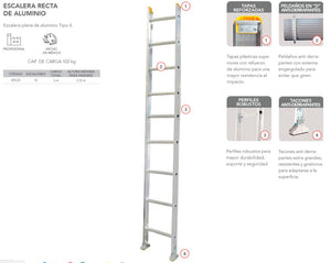 Escalera Recta Aluminio Profesional 10 Esc 102Kg 3M Byp BYP Ferreabasto