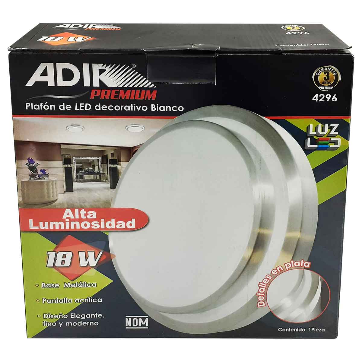 Luminario Led Tipo Plafon Adir 4296 Bianco Para Techo Sobreponer 18W Luz Fria 6500K ADIR Ferreabasto