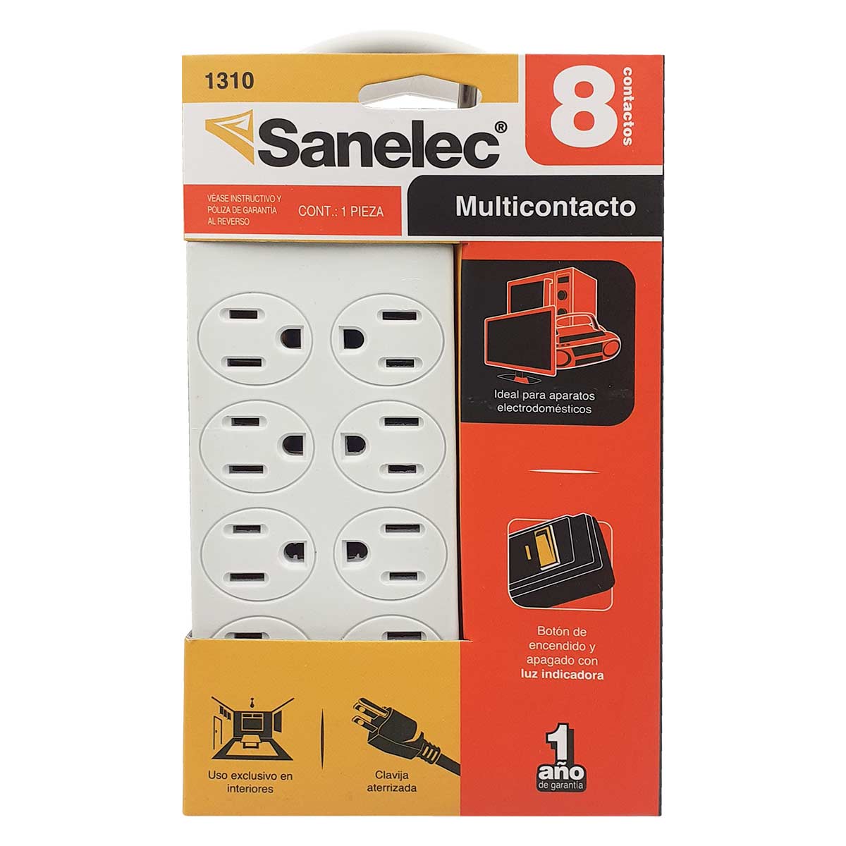 Multicontacto 8 Entradas Sanelec 1310 Cable 74 Cm Boton Luz Indicadora SANELEC Ferreabasto