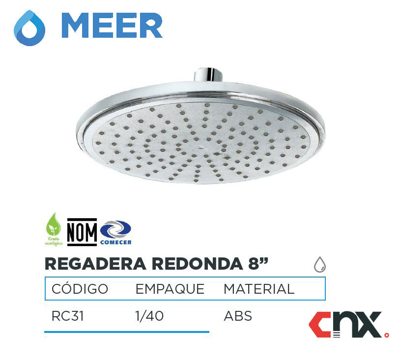 Regadera Redonda Plastica Cromada 8'' Meer - Ferreabasto