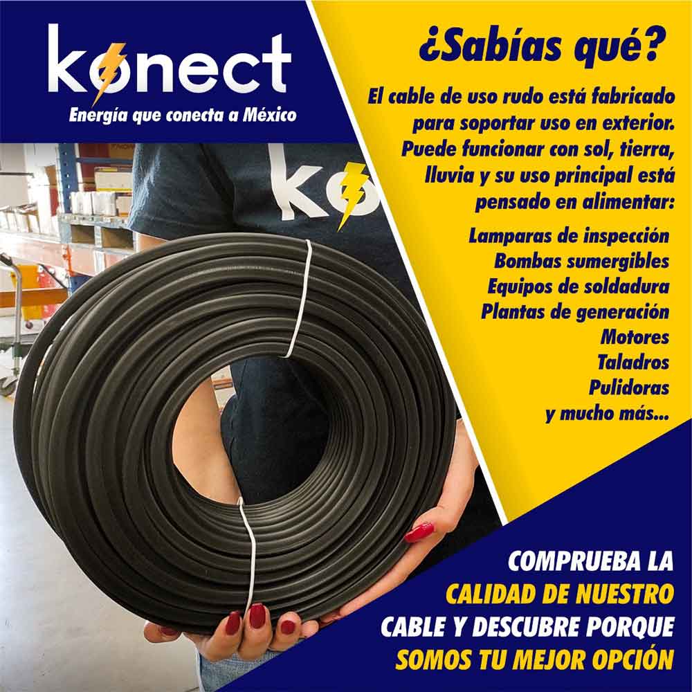 Cable Uso Rudo 2X12 Rollo 100m Color Negro Cca Konect KONECT Ferreabasto