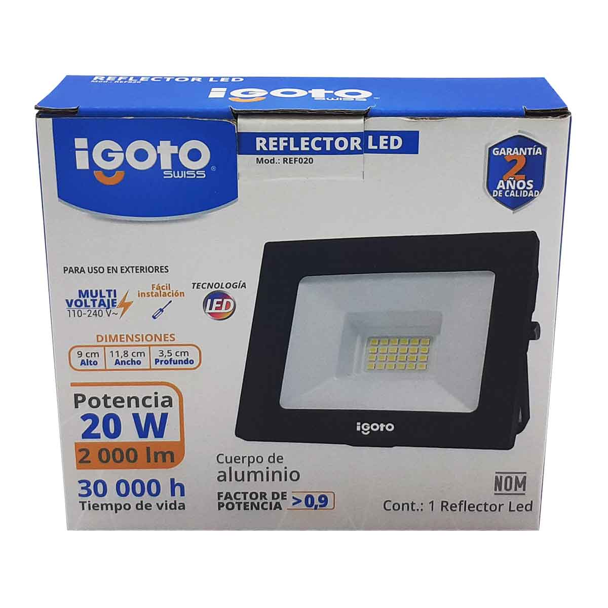 Lampara Led Reflector 20w 6500k Luz Dia Negro Ref020 Igoto IGOTO Ferreabasto