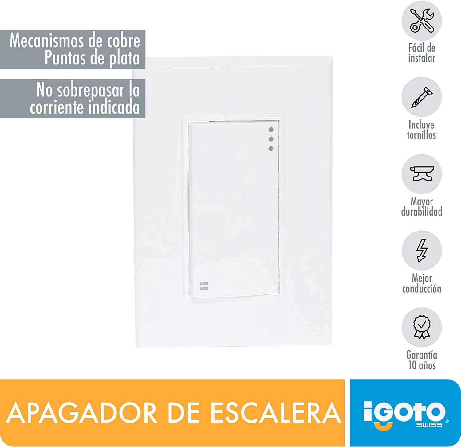 Placa Armada Lugano 1 Apagador Escalera 3 Mod Blanca Igoto IGOTO Ferreabasto