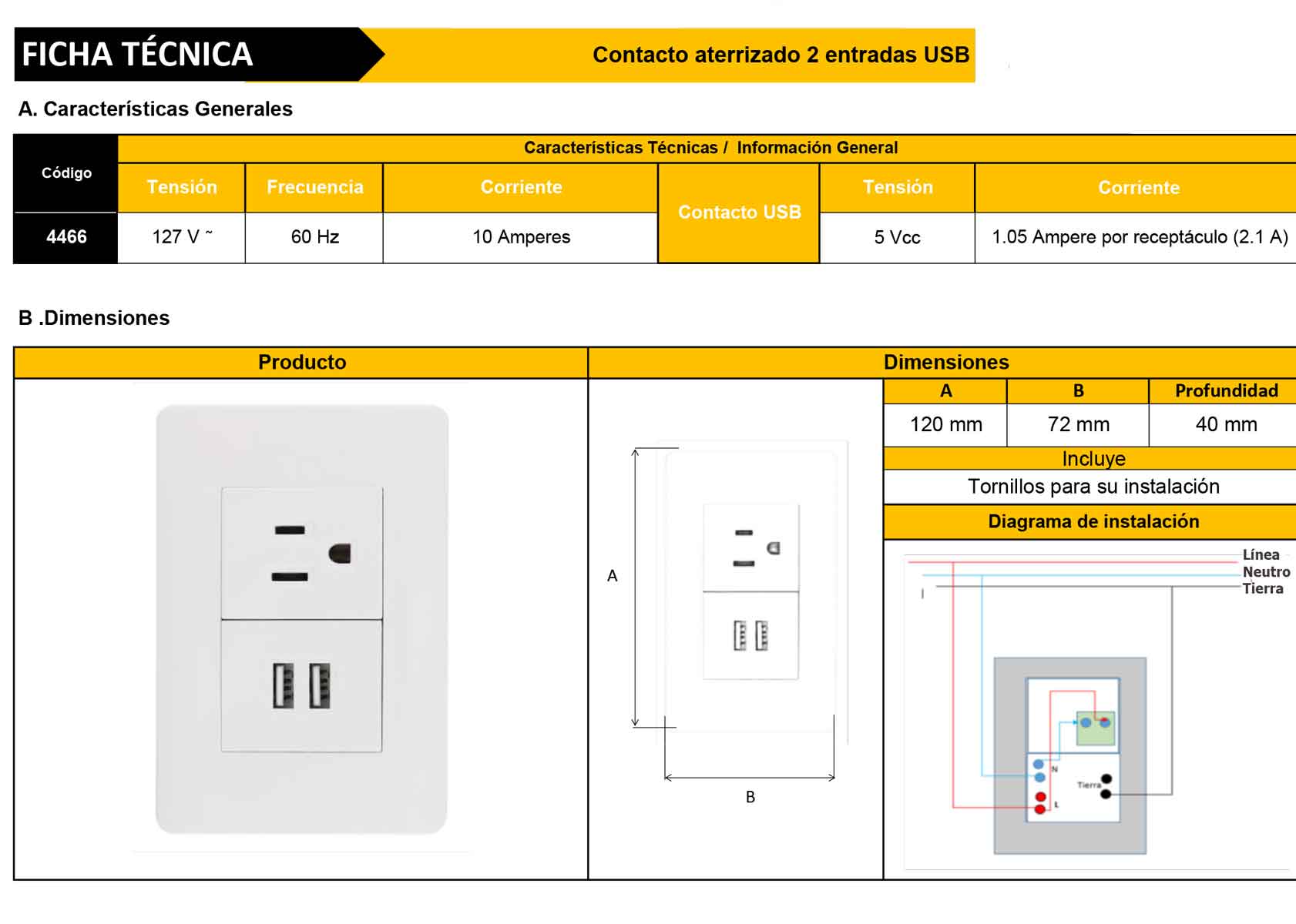 Placa Armada Blanca Sanelec 4466 Contacto Aterrizado + 2 Entradas USB SANELEC Ferreabasto