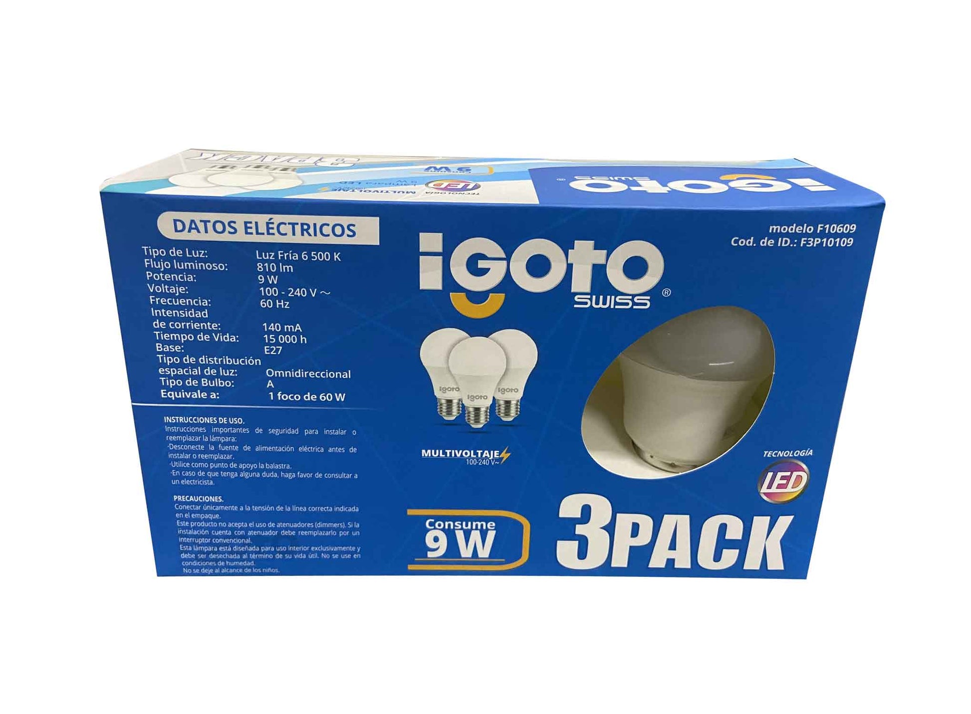 3 Pack Foco Led A60 9W 810Lm 6500K (Luz Fria) Igoto - Ferreabasto