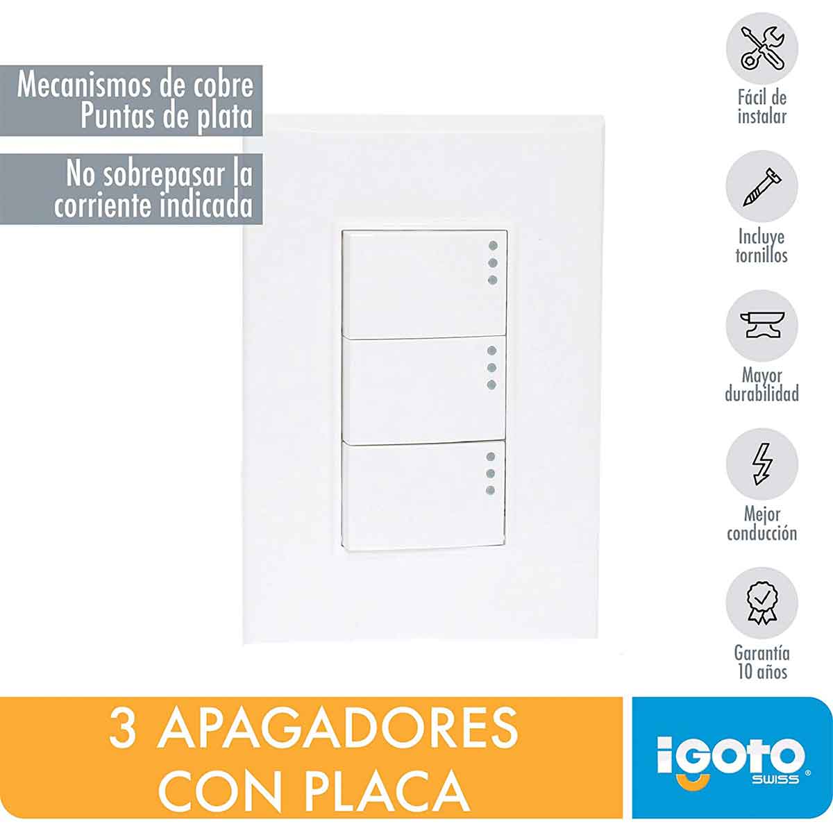 Placa Lugano 3 Modulos Con 3 Apagador Blanca Igoto – Ferreabasto