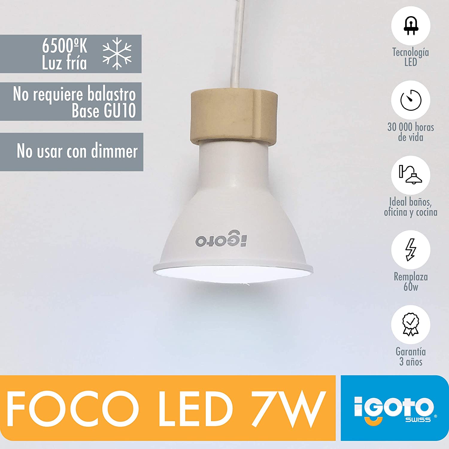 Foco Led Gu10 7W=60W 6500K Luz Fria Nom Igoto AXO LIGHT SA DE CV Ferreabasto