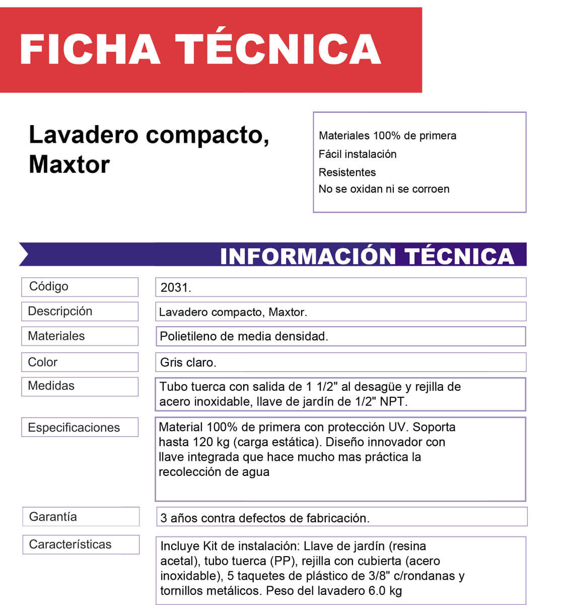 Lavadero Compacto Maxtor Fleximatic 2031 Incluye Kit Instalacion FLEXIMATIC Ferreabasto