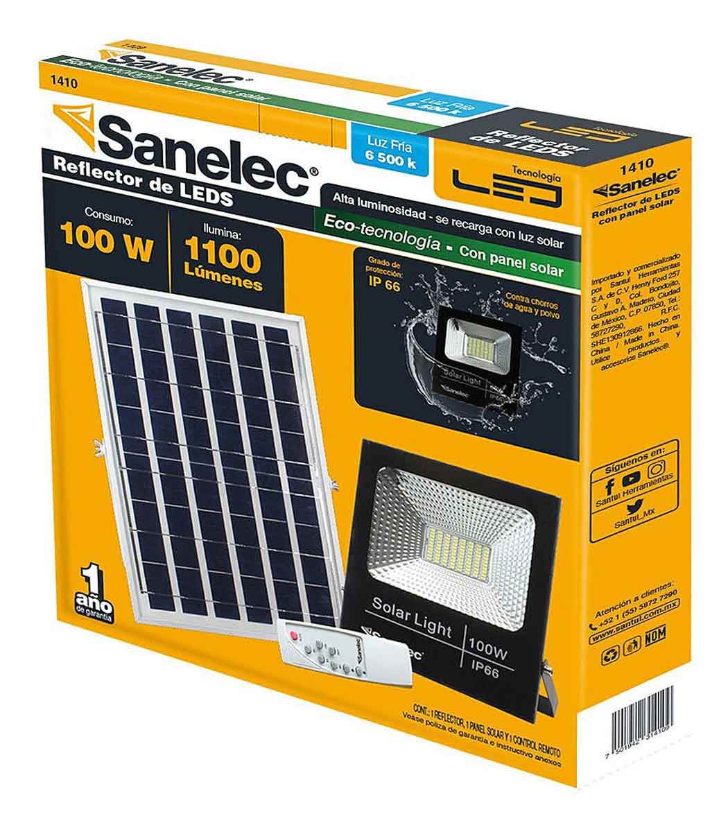 Reflector Led Panel Solar Recargable Exterior Control Remoto 100w Sanelec SANELEC Ferreabasto