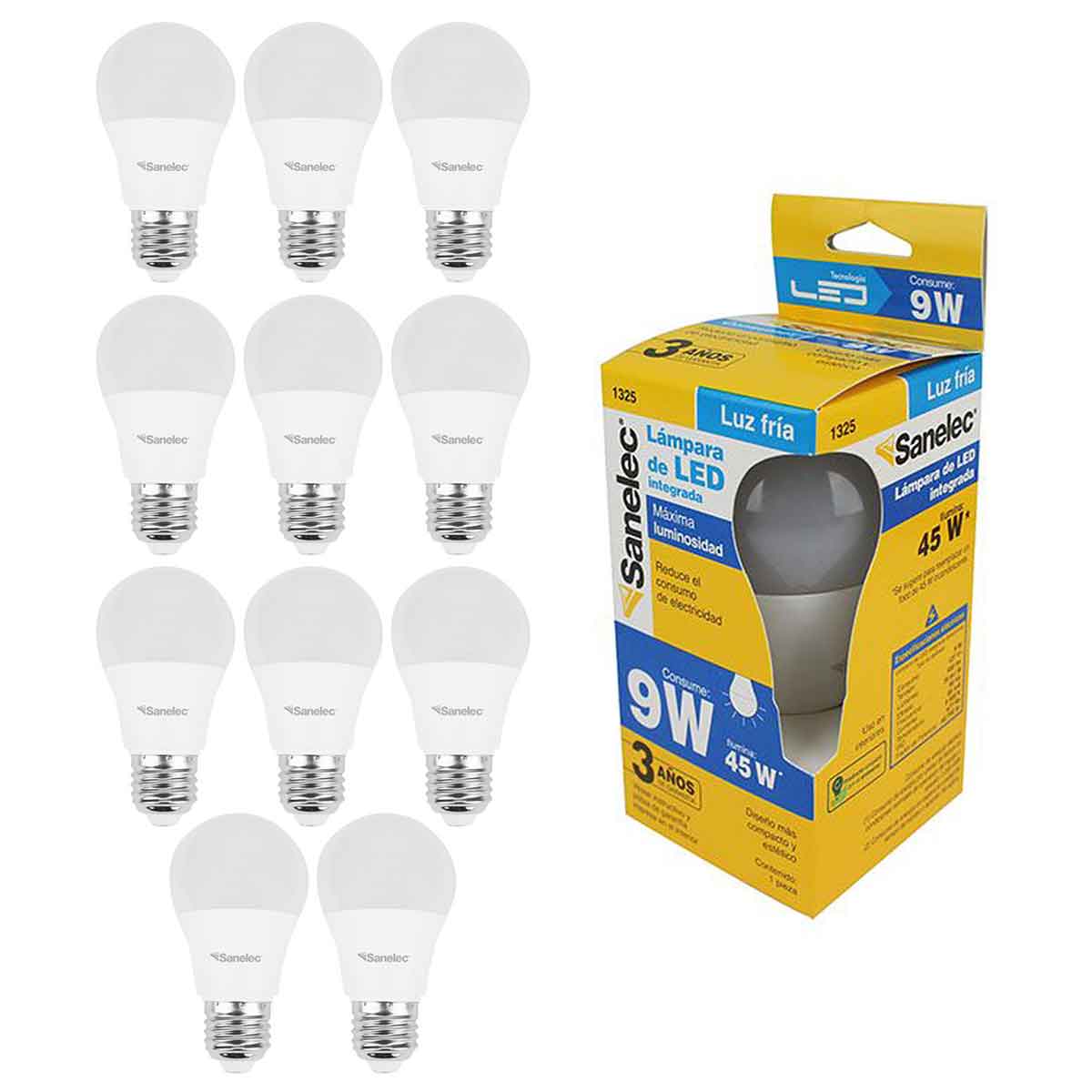 Foco Led 9W Sanelec 1325 Luz Fria 6500K 12 Piezas SANELEC Ferreabasto