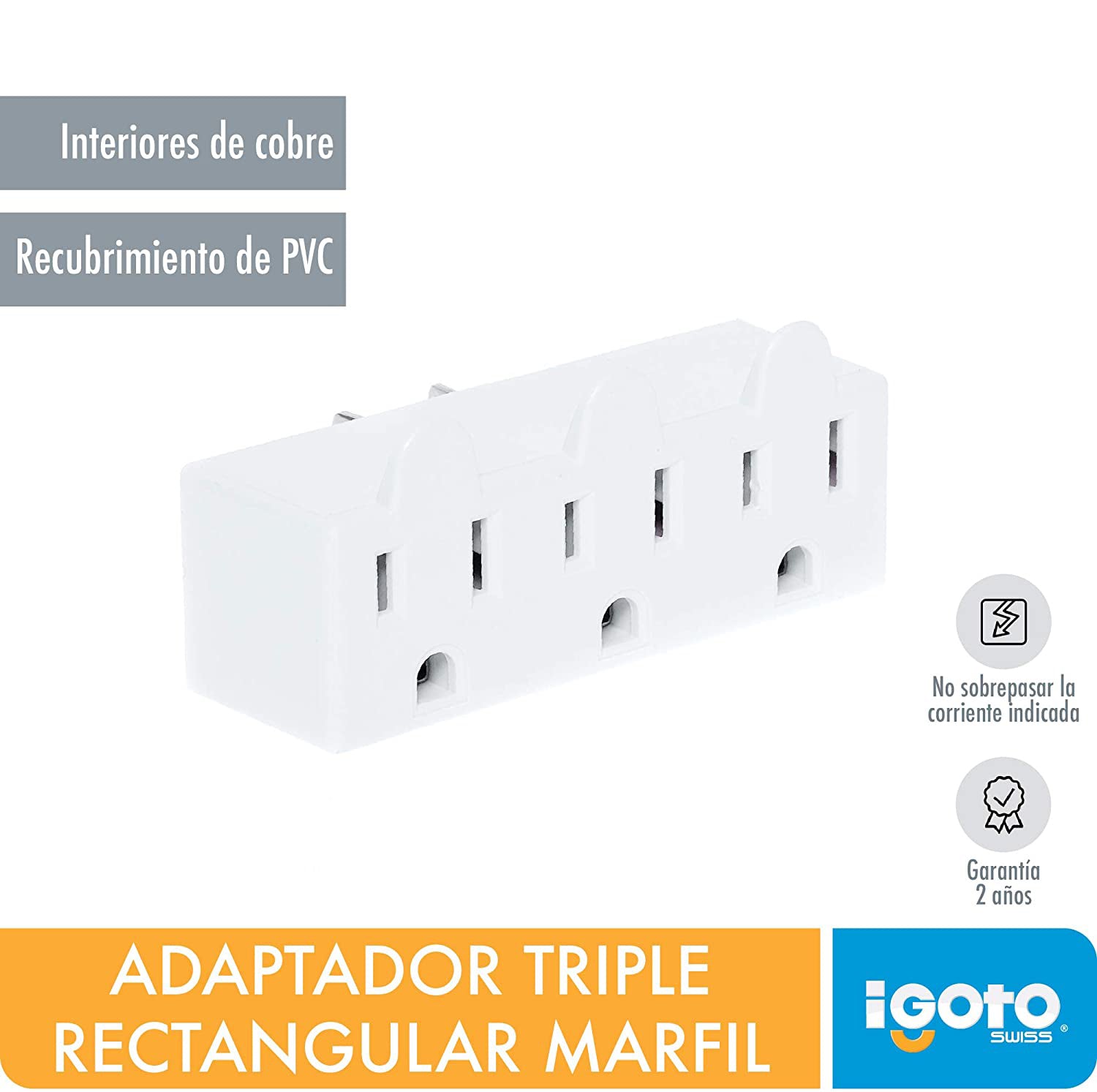 Adaptador Multicontacto Triple Rectangular Marfil 15A Igoto IGOTO Ferreabasto