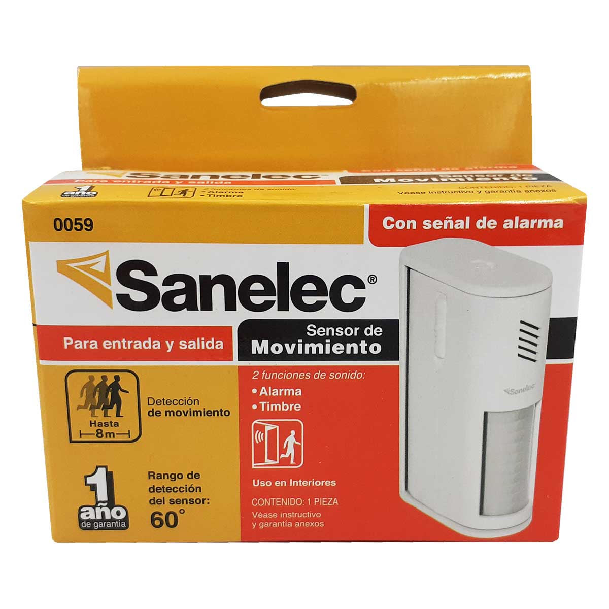 Sensor Movimiento 8 Mtrs Sanelec 0059 Con Alarma o Timbre SANELEC Ferreabasto