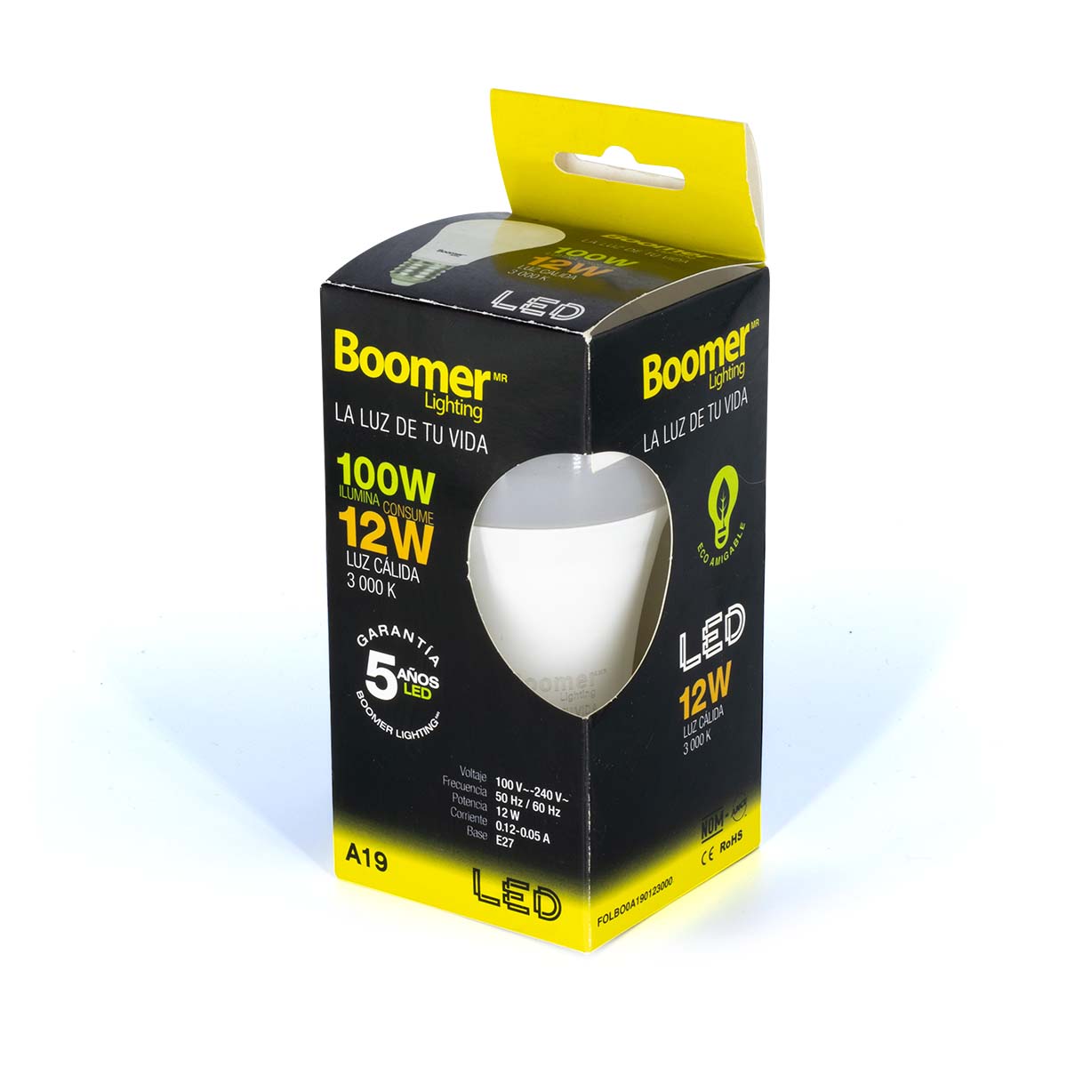 Foco Led Boomer 12W=100w 1200 lm Luz Calida A19 3000K BOOMER Ferreabasto