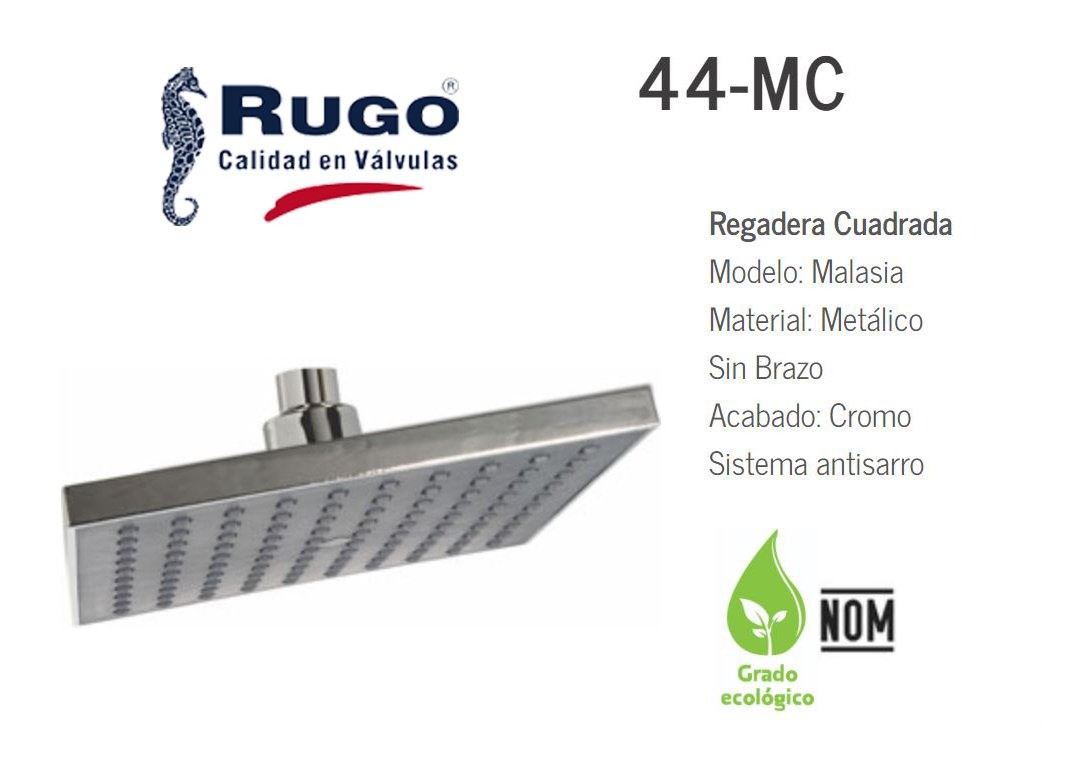 Regadera Cuadrada 7 1/2" Modelo Malasia Acabado Cromo Rugo RUGO Ferreabasto