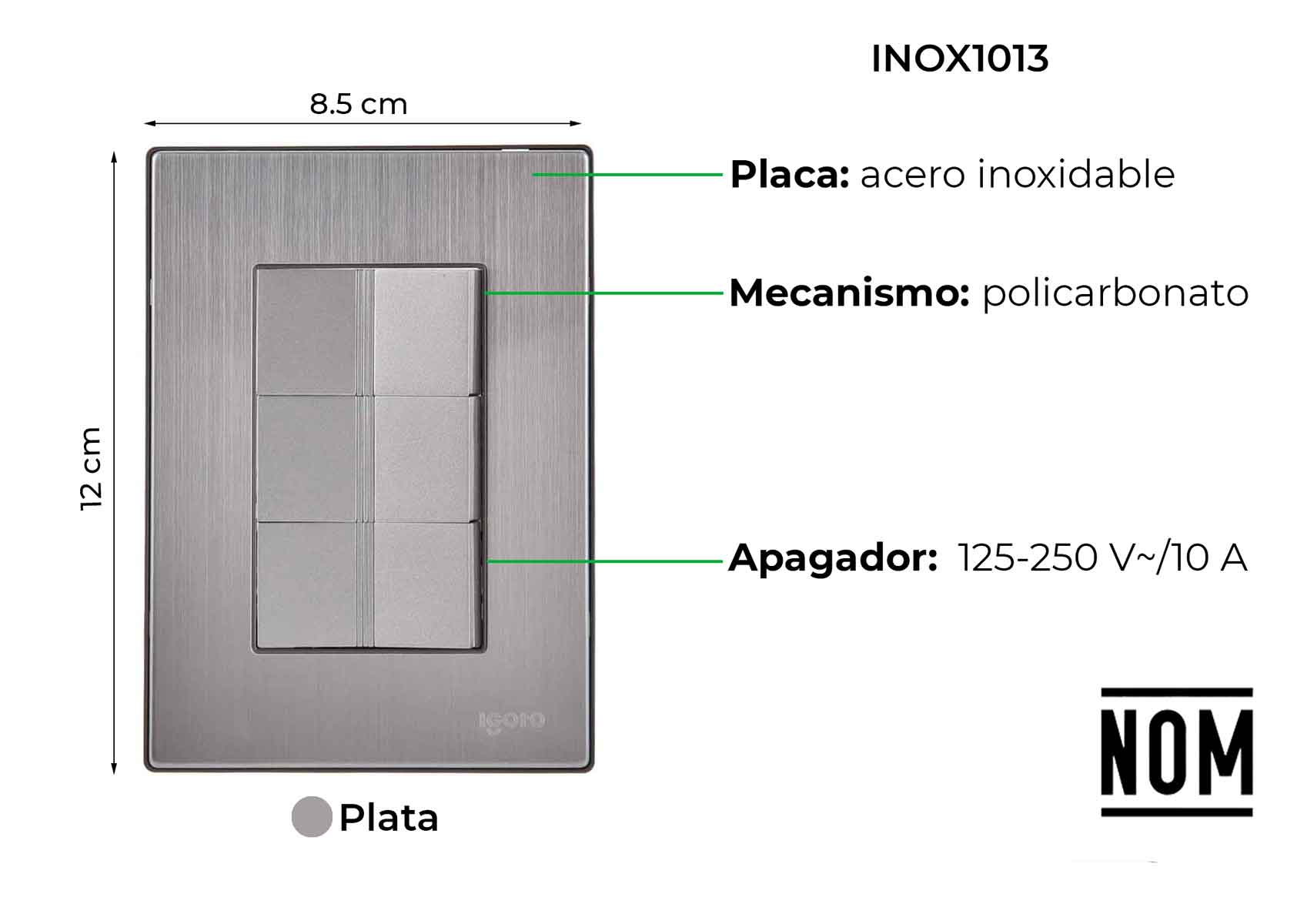 Placa Armada Inoxidable Con 3 Apagadores Sencillos De Un Modulo Igoto IGOTO Ferreabasto