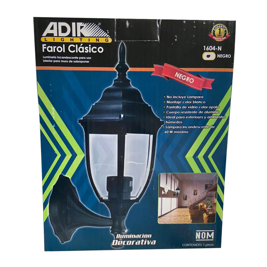 Farol Clasico 2 Posiciones Suspendido Soportado Negro Adir ADIR Ferreabasto