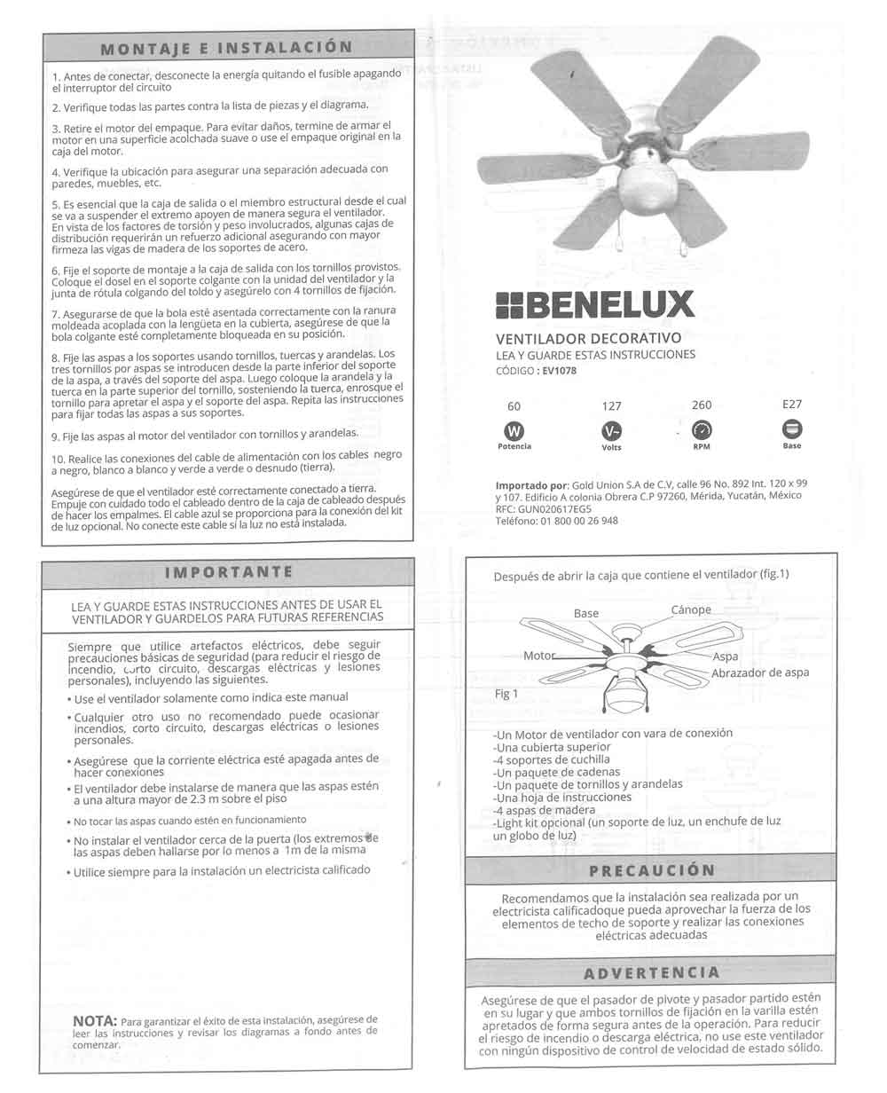 instalacion ventilador de techo benelux ev1078