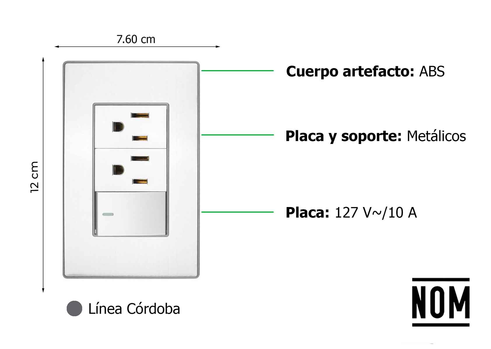 Placa Armada Apagador Doble Contacto Aterrizado Sanelec 4638 Cordoba Acero Inoxidable SANELEC Ferreabasto