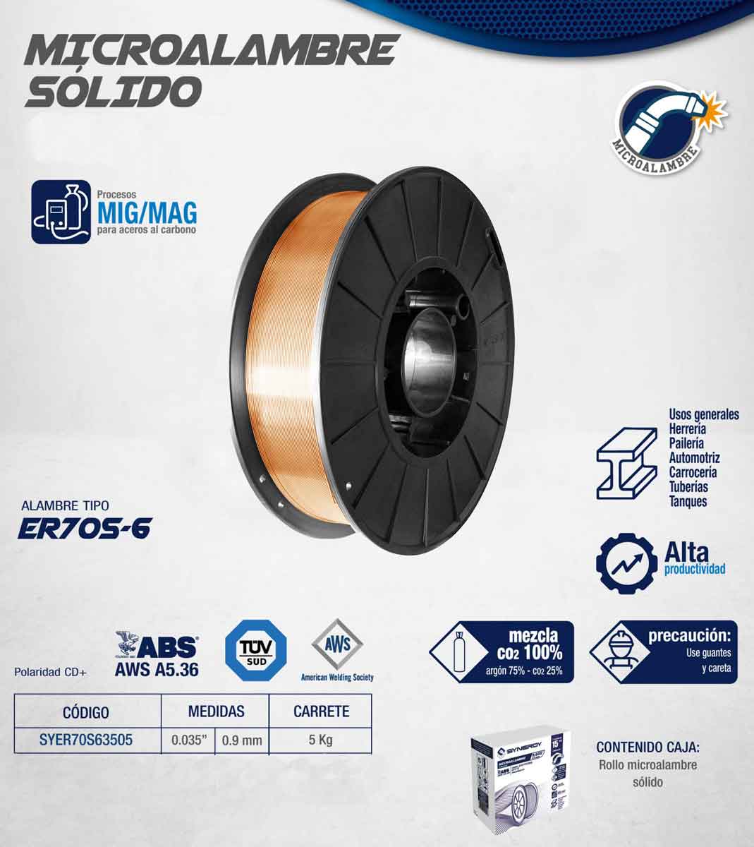 Soldadura Microalambre Solido Synergy 0.035 x 0.9 mm 5 KG Profesional SYNERGY Ferreabasto